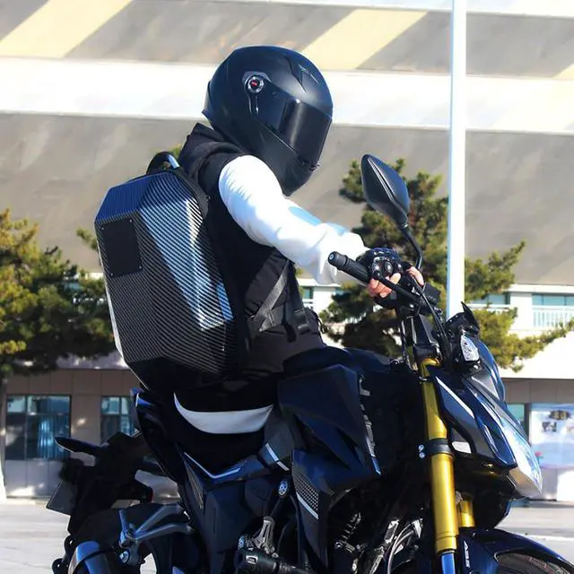 Alt view image 3 of 7 - Programmable LED Backpack, Carbon Fiber Motorcycle Backpack, with USB Powered, Customizable GIF Screen, Laptop Compartment, for Cycling Travelling Camping