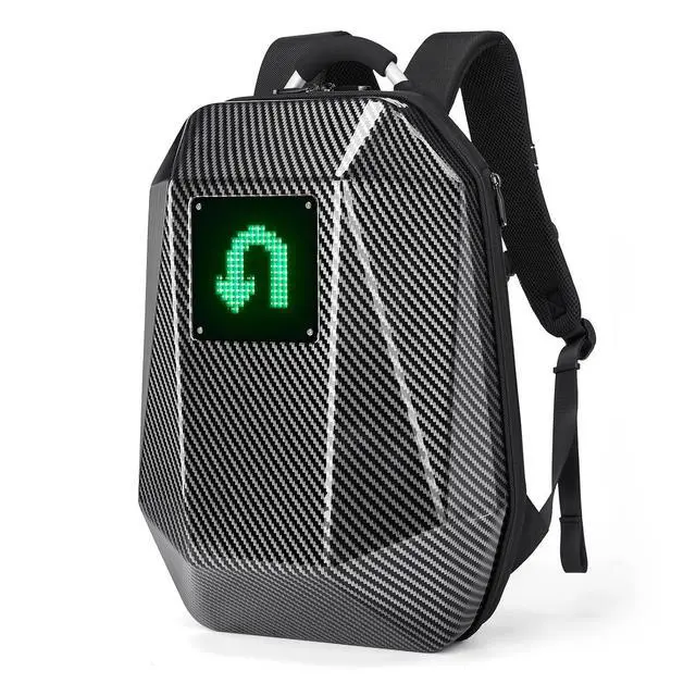 Alt view image 4 of 7 - Programmable LED Backpack, Carbon Fiber Motorcycle Backpack, with USB Powered, Customizable GIF Screen, Laptop Compartment, for Cycling Travelling Camping