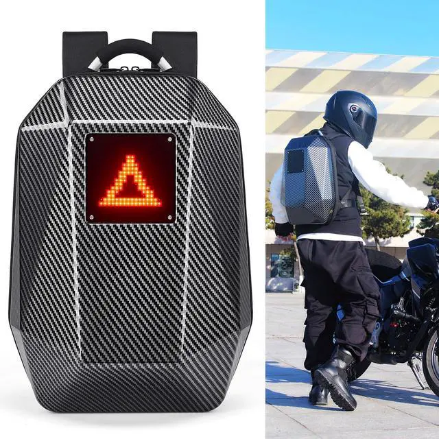 Alt view image 6 of 7 - Programmable LED Backpack, Carbon Fiber Motorcycle Backpack, with USB Powered, Customizable GIF Screen, Laptop Compartment, for Cycling Travelling Camping