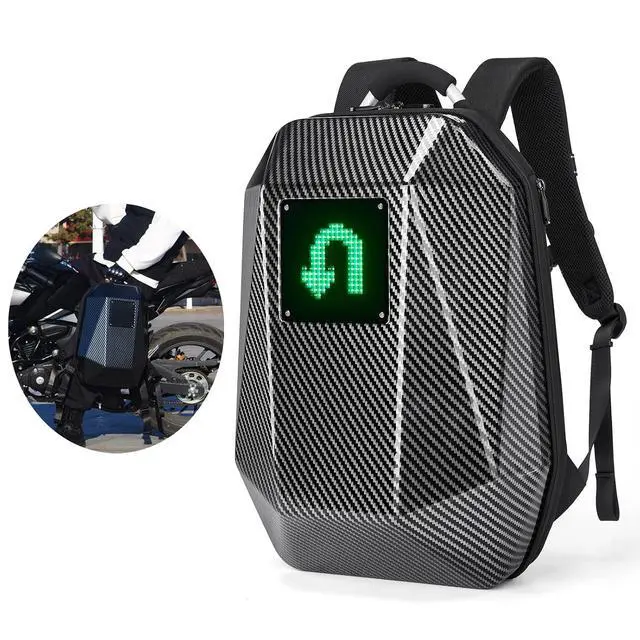 Alt view image 7 of 7 - Programmable LED Backpack, Carbon Fiber Motorcycle Backpack, with USB Powered, Customizable GIF Screen, Laptop Compartment, for Cycling Travelling Camping