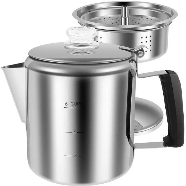 Main image of Camping Percolator Coffee Pot, Stainless Steel Stove Top Coffee Maker with Removable Lid & Wood Handle,for Group Camping, Hiking, Backpacking, RV and Travel (6 Cup)