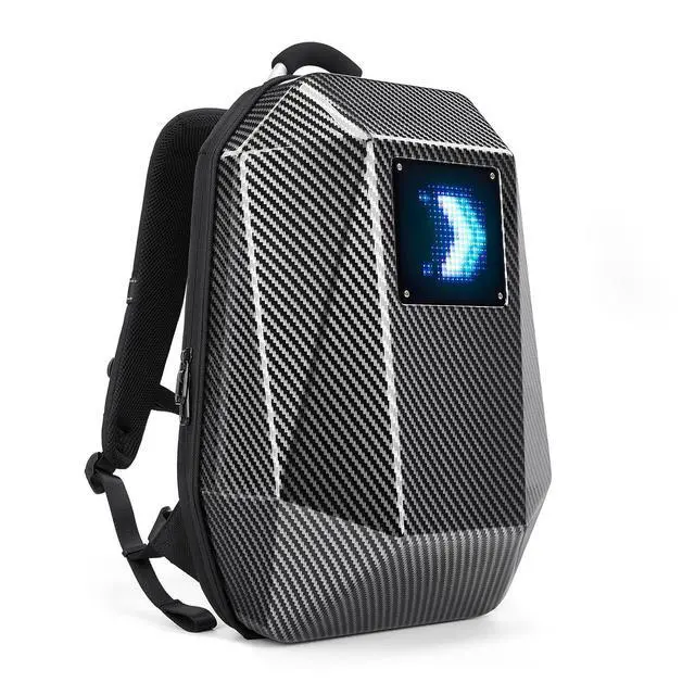 Alt view image 5 of 7 - Programmable LED Backpack, Carbon Fiber Motorcycle Backpack, with USB Powered, Customizable GIF Screen, Laptop Compartment, for Cycling Travelling Camping