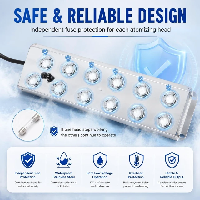 Alt view image 7 of 7 - Ultrasonic Mist Maker Fogger 10 Heads, 4.5L/H Water Atomizer with 1.5m Cable, Waterproof Pond Mister for Garden, Lawn, Greenhouse, Halloween Christmas Decoration and Landscape