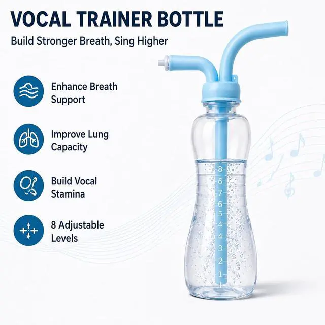 Alt view image 2 of 7 - 500ml Vocal Practice Bottle, 8-Level Adjustable Singing Training Tool for Voice Exercises, Vocal Trainer Accessory for Singers, Beginners and Professionals