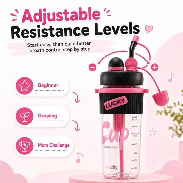 Alt view image 3 of 7 - 900ml Vocal Practice Bottle, Adjustable Singing Training Tool for Voice Exercises, Vocal Trainer Accessory for Singers, Beginners and Teens (Pink)