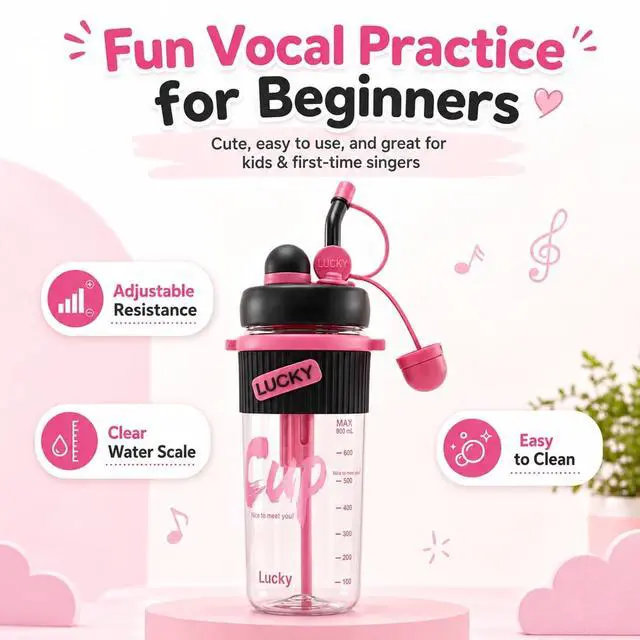 Alt view image 5 of 7 - 900ml Vocal Practice Bottle, Adjustable Singing Training Tool for Voice Exercises, Vocal Trainer Accessory for Singers, Beginners and Teens (Pink)