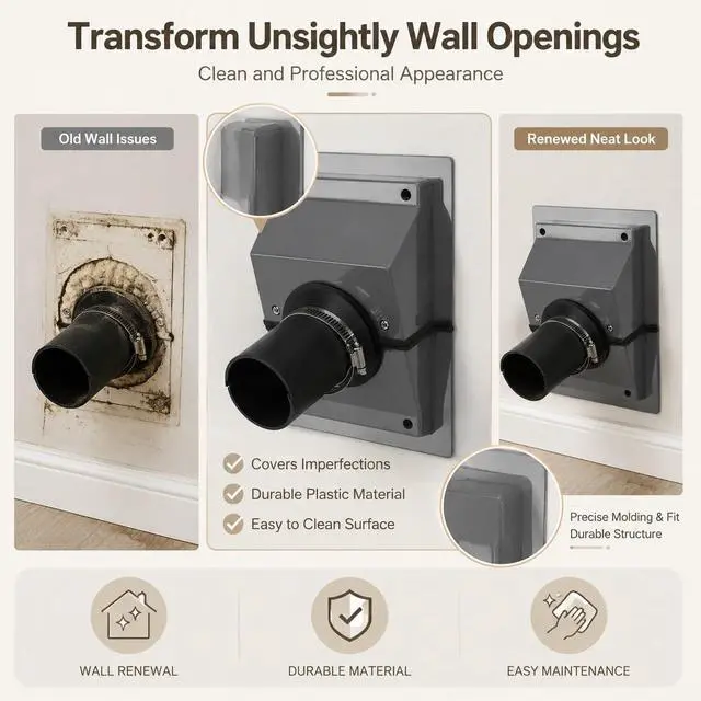 Alt view image 3 of 7 - HVAC Wall Penetration Line Set Cover Kit, Wall Sealing Cover for Indoor and Outdoor air Conditioning Systems, Easy Install, Soft Gasket, Transform Unattractive Walls (Gray)