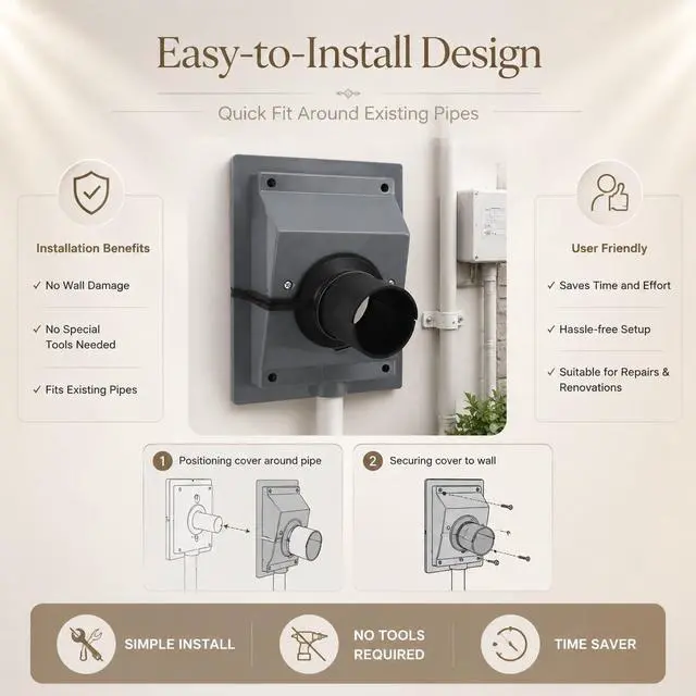 Alt view image 4 of 7 - HVAC Wall Penetration Line Set Cover Kit, Wall Sealing Cover for Indoor and Outdoor air Conditioning Systems, Easy Install, Soft Gasket, Transform Unattractive Walls (Gray)