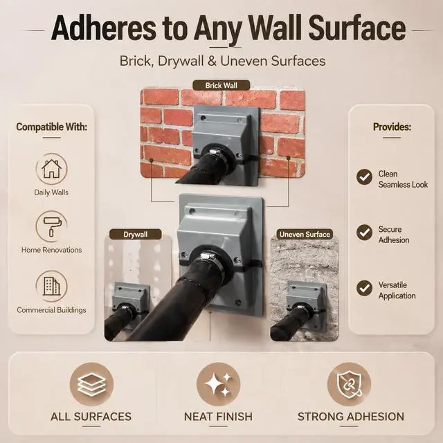 Alt view image 5 of 7 - HVAC Wall Penetration Line Set Cover Kit, Wall Sealing Cover for Indoor and Outdoor air Conditioning Systems, Easy Install, Soft Gasket, Transform Unattractive Walls (Gray)