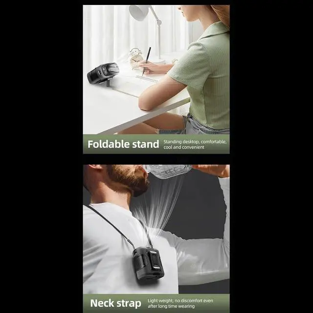 Alt view image 6 of 7 - Waist Fan Clip On with LED Light 13500 RPM Waist Hanging Fan Stepless Adjustment 40H Cooling Rechargeable Foldable Stand Gray