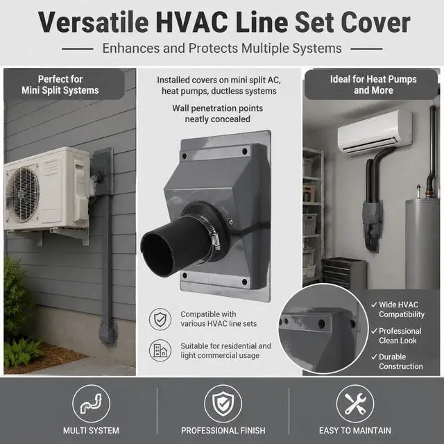 Alt view image 4 of 7 - HVAC Wall Penetration Line Set Cover Kit, HVAC Wall Penetration Cover for AC Line Set, Easy Install Split Cover Wall Sleeve, for Indoor Outdoor (Gray)