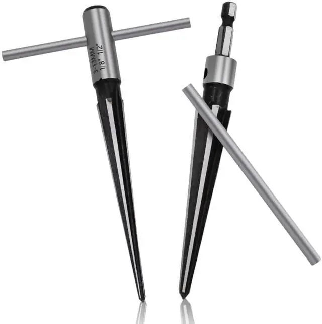 Main image of T Handle Tapered Reamer Set, 1/8"-1/2" 3/16"-5/8"Tapered 6 Fluted Chamfer Reaming Woodworker Tool for Steel Wood Alloy