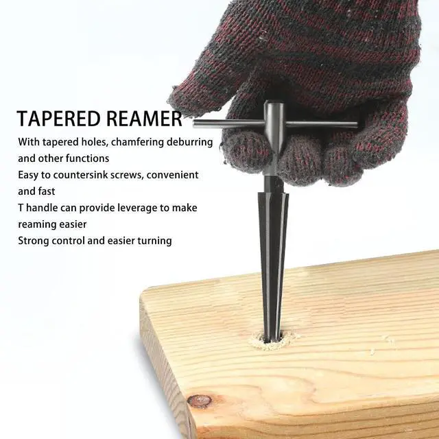 Alt view image 2 of 7 - T Handle Tapered Reamer Set, 1/8"-1/2" 3/16"-5/8"Tapered 6 Fluted Chamfer Reaming Woodworker Tool for Steel Wood Alloy