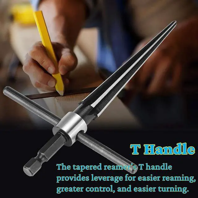 Alt view image 4 of 7 - T Handle Tapered Reamer Set, 1/8"-1/2" 3/16"-5/8"Tapered 6 Fluted Chamfer Reaming Woodworker Tool for Steel Wood Alloy