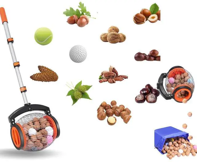Main image of Golf Ball Picker Upper Roller, Tennis Ball Pickup Tool with Adjustable Handle 26.37-56.3 Inch, Portable Rolling Ball Collector, Nut Gatherer for Lawn Yard and Sports Balls