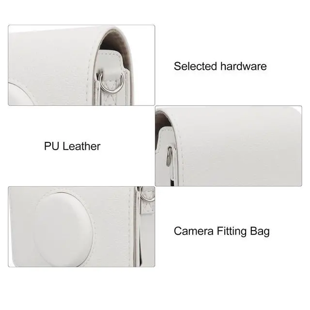 Alt view image 2 of 7 - Camera Case for Mini, Vintage Magnetic Flip Top PU Leather Protective Bag with Shoulder Strap, Scratch Proof Instant Camera Carrying Case (White)