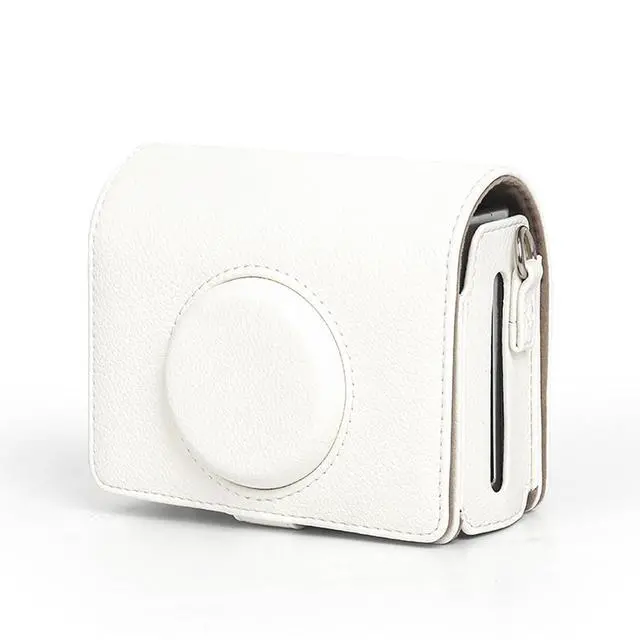 Alt view image 3 of 7 - Camera Case for Mini, Vintage Magnetic Flip Top PU Leather Protective Bag with Shoulder Strap, Scratch Proof Instant Camera Carrying Case (White)