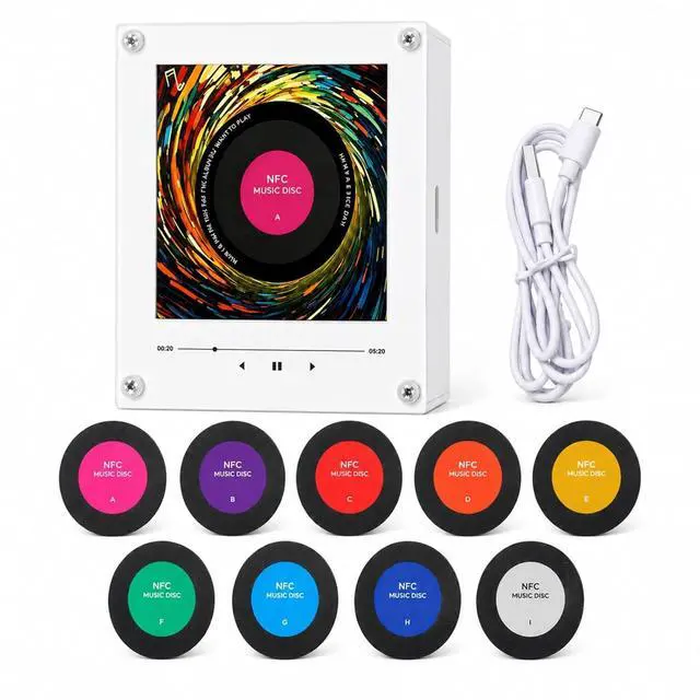 Main image of 256GB NFC Music Fridge Magnet Player with Records - Magnetic Mini Record Player with Light, Customizable Playlist Music Refrigerator Magnet for Desktop, Unique Musical Gift