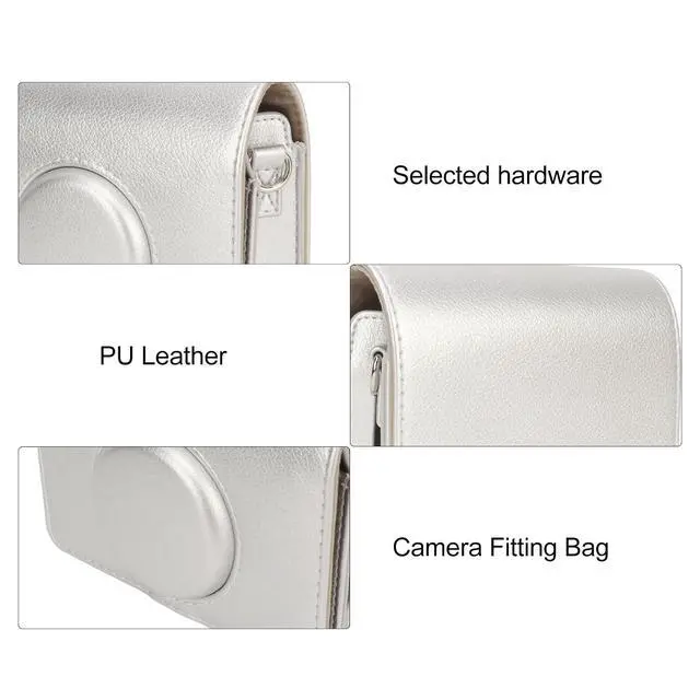 Alt view image 2 of 7 - Camera Case for Mini, Vintage Magnetic Flip Top PU Leather Protective Bag with Shoulder Strap, Scratch Proof Instant Camera Carrying Case (Silver)