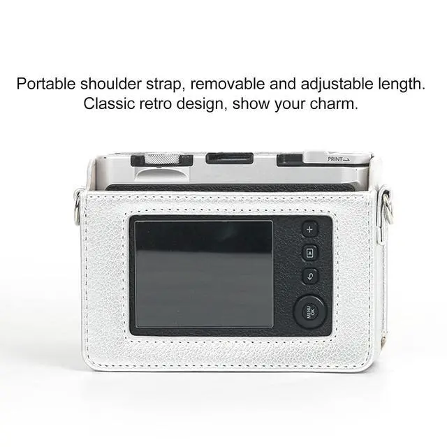Alt view image 3 of 7 - Camera Case for Mini, Vintage Magnetic Flip Top PU Leather Protective Bag with Shoulder Strap, Scratch Proof Instant Camera Carrying Case (Silver)