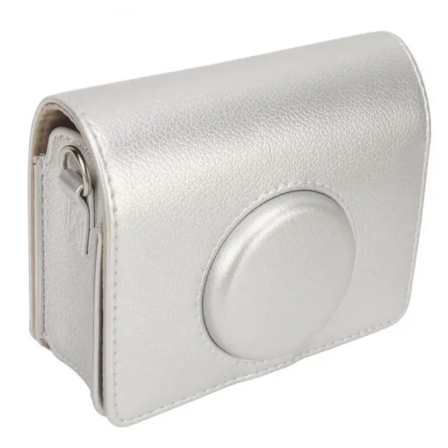 Alt view image 5 of 7 - Camera Case for Mini, Vintage Magnetic Flip Top PU Leather Protective Bag with Shoulder Strap, Scratch Proof Instant Camera Carrying Case (Silver)