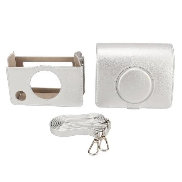 Alt view image 6 of 7 - Camera Case for Mini, Vintage Magnetic Flip Top PU Leather Protective Bag with Shoulder Strap, Scratch Proof Instant Camera Carrying Case (Silver)