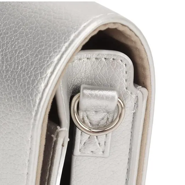 Alt view image 7 of 7 - Camera Case for Mini, Vintage Magnetic Flip Top PU Leather Protective Bag with Shoulder Strap, Scratch Proof Instant Camera Carrying Case (Silver)