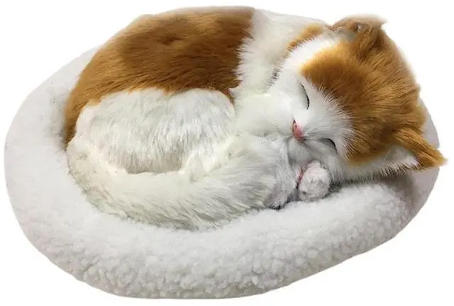 Main image of Realistic Sleeping Cat Dog Ornament, Breathing Cat Stuffed Animal Doll with Mat, Plush Toys for Home Decoration (Style 1)