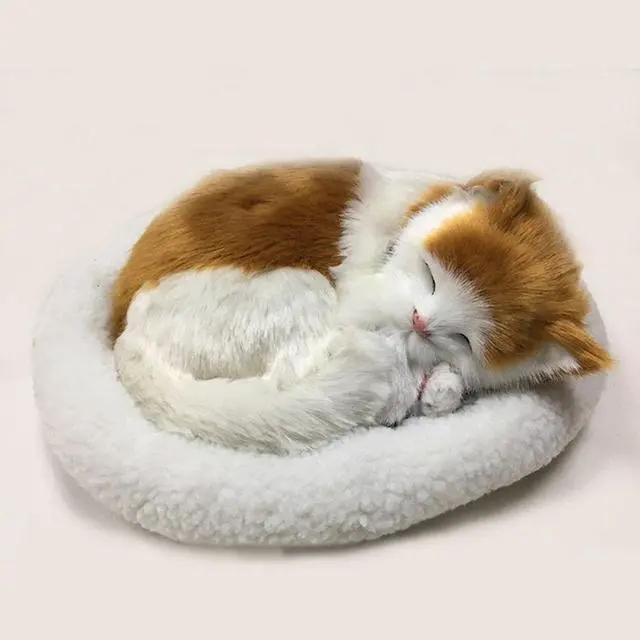 Alt view image 5 of 7 - Realistic Sleeping Cat Dog Ornament, Breathing Cat Stuffed Animal Doll with Mat, Plush Toys for Home Decoration (Style 1)