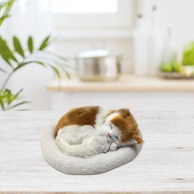 Alt view image 7 of 7 - Realistic Sleeping Cat Dog Ornament, Breathing Cat Stuffed Animal Doll with Mat, Plush Toys for Home Decoration (Style 1)