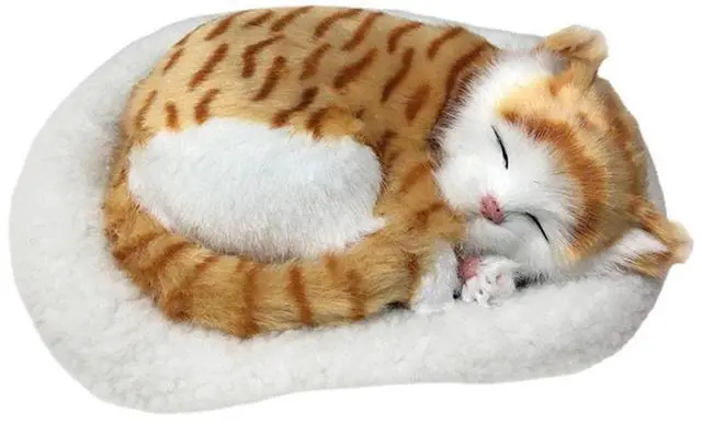 Main image of Realistic Sleeping Cat Dog Ornament, Breathing Cat Stuffed Animal Doll with Mat, Plush Toys for Home Decoration (Style 2)