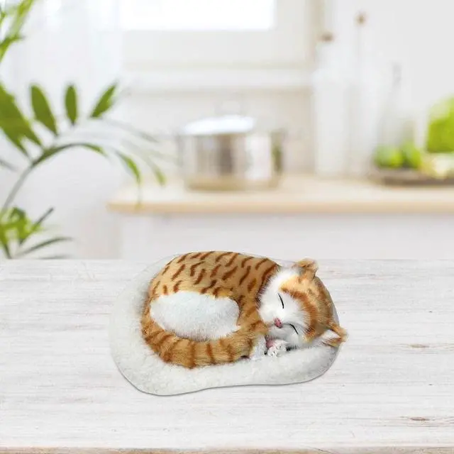 Alt view image 6 of 7 - Realistic Sleeping Cat Dog Ornament, Breathing Cat Stuffed Animal Doll with Mat, Plush Toys for Home Decoration (Style 2)