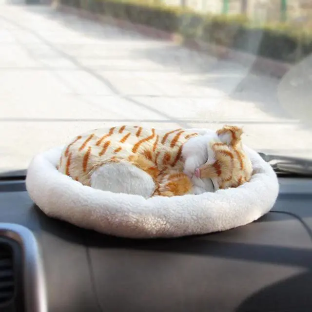 Alt view image 7 of 7 - Realistic Sleeping Cat Dog Ornament, Breathing Cat Stuffed Animal Doll with Mat, Plush Toys for Home Decoration (Style 2)