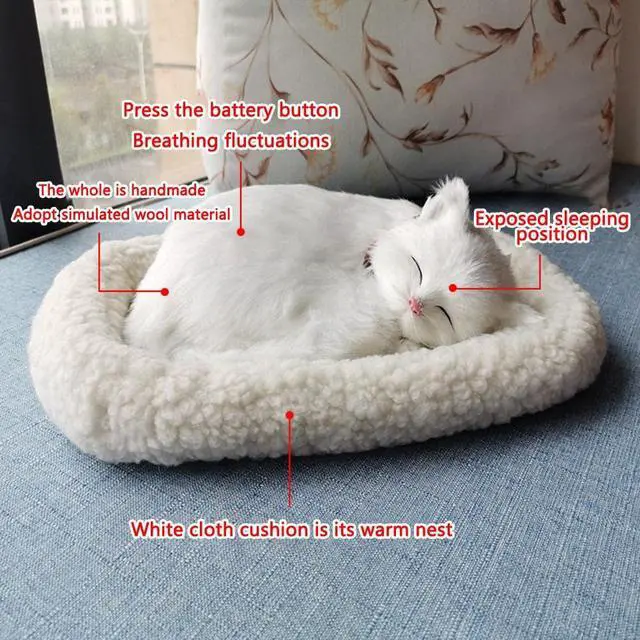 Alt view image 4 of 7 - Realistic Sleeping Cat Dog Ornament, Breathing Cat Stuffed Animal Doll with Mat, Plush Toys for Home Decoration (Style 2)