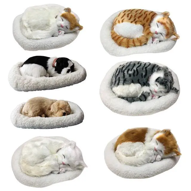 Alt view image 5 of 7 - Realistic Sleeping Cat Dog Ornament, Breathing Cat Stuffed Animal Doll with Mat, Plush Toys for Home Decoration (Style 2)