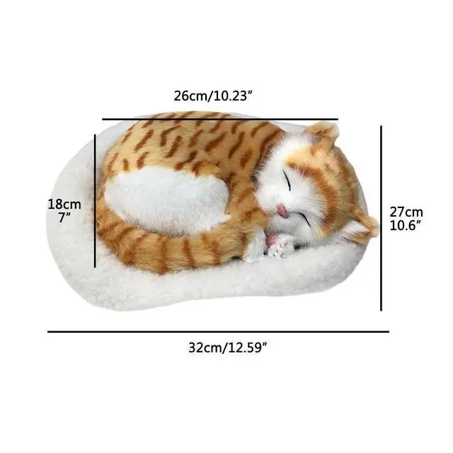 Alt view image 2 of 7 - Realistic Sleeping Cat Dog Ornament, Breathing Cat Stuffed Animal Doll with Mat, Plush Toys for Home Decoration (Style 2)