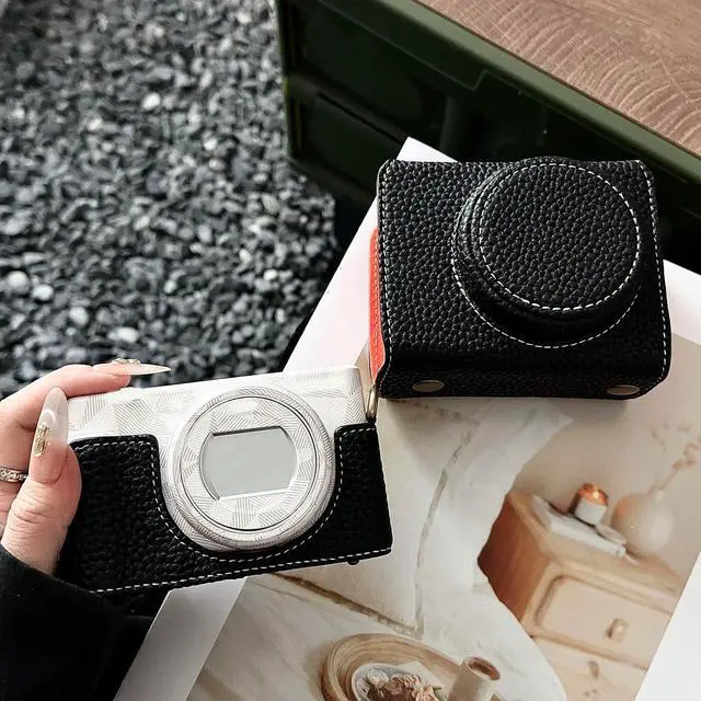 Alt view image 2 of 7 - Camera Protective Case for ZV-, Retro Leather Camera Bag with Hand Grip & Tripod Mount, Bottom Access & Shoulder Strap (Black)