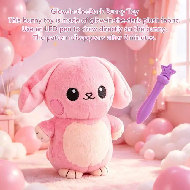 Alt view image 2 of 7 - Stuffed Bunny, Light Up Stuffed Animal with LED Drawing Pen, Glow in the Dark Plush Bunny Night Light, Soft Easter for Kids Toddlers, Birthday