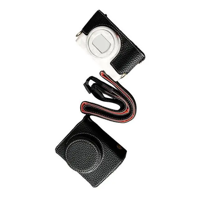 Alt view image 4 of 7 - Camera Protective Case for ZV-, Retro Leather Camera Bag with Hand Grip & Tripod Mount, Bottom Access & Shoulder Strap (Black)