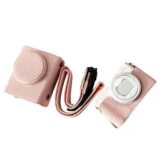 Alt view image 7 of 7 - Camera Protective Case for ZV-, Retro Leather Camera Bag with Hand Grip & Tripod Mount, Bottom Access & Shoulder Strap (Roseate)
