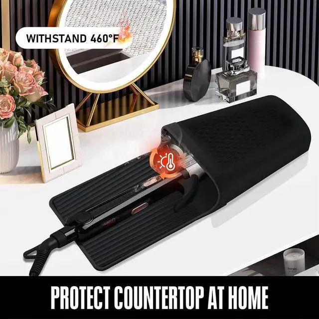 Alt view image 2 of 7 - Wall Mounted Hair Tool Organizer | Silicone Heat Pouch Holder For Curling Iron Flat Iron (Black)
