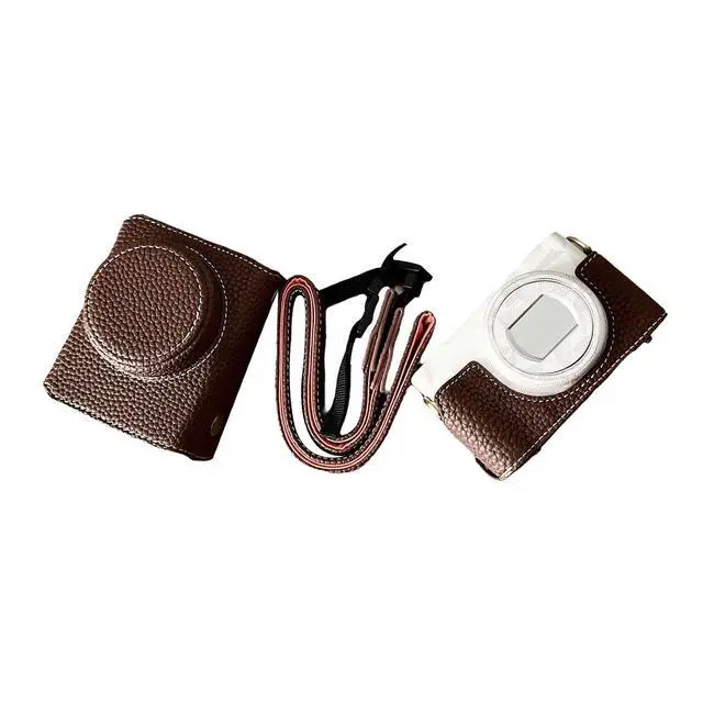 Alt view image 2 of 7 - Camera Protective Case for ZV-, Retro Leather Camera Bag with Hand Grip & Tripod Mount, Bottom Access & Shoulder Strap (Coffee Color)