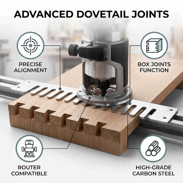 Alt view image 2 of 7 - 1/2 Inch Dovetail Template for Router | Carbon Steel Box Joint & Tenon Jig for Drawers Cabinets