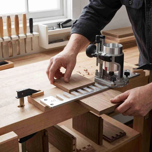 Alt view image 3 of 7 - 1/2 Inch Dovetail Template for Router | Carbon Steel Box Joint & Tenon Jig for Drawers Cabinets