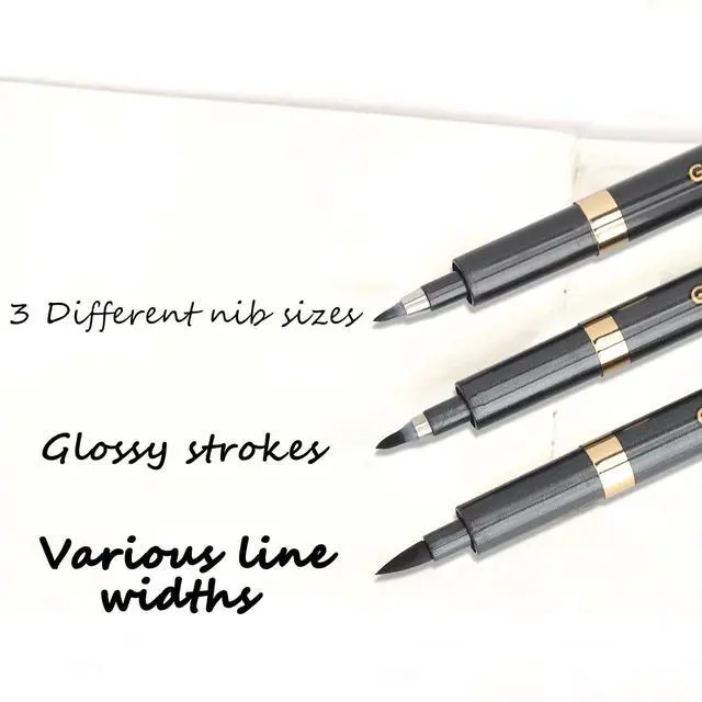Alt view image 3 of 7 - Ink Brush Pen- 3 Size Black Japanese Chinese Calligraphy Pen for Beginners Writing, Lettering, Signature, Illustration, Design (Pack of 3pcs)