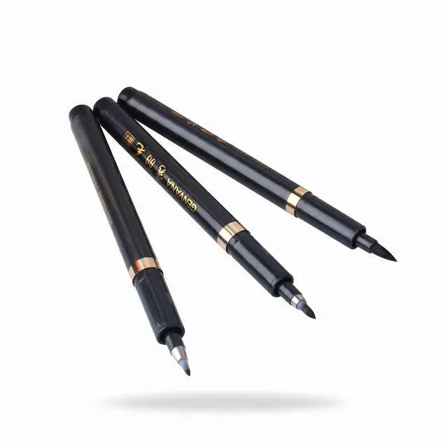 Main image of Ink Brush Pen- 3 Size Black Japanese Chinese Calligraphy Pen for Beginners Writing, Lettering, Signature, Illustration, Design (Pack of 3pcs)