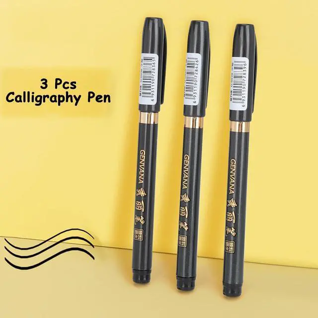 Alt view image 2 of 7 - Ink Brush Pen- 3 Size Black Japanese Chinese Calligraphy Pen for Beginners Writing, Lettering, Signature, Illustration, Design (Pack of 3pcs)