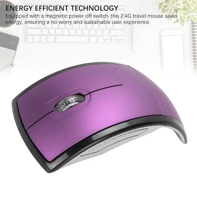 Alt view image 3 of 7 - Folding Wireless Mouse, Slim Foldable Touch Travel Mouse with 2.4 Receiver, Ergonomic Computer Mouses Magnetic Power Off Switch for Laptop PCComputer (Purple)