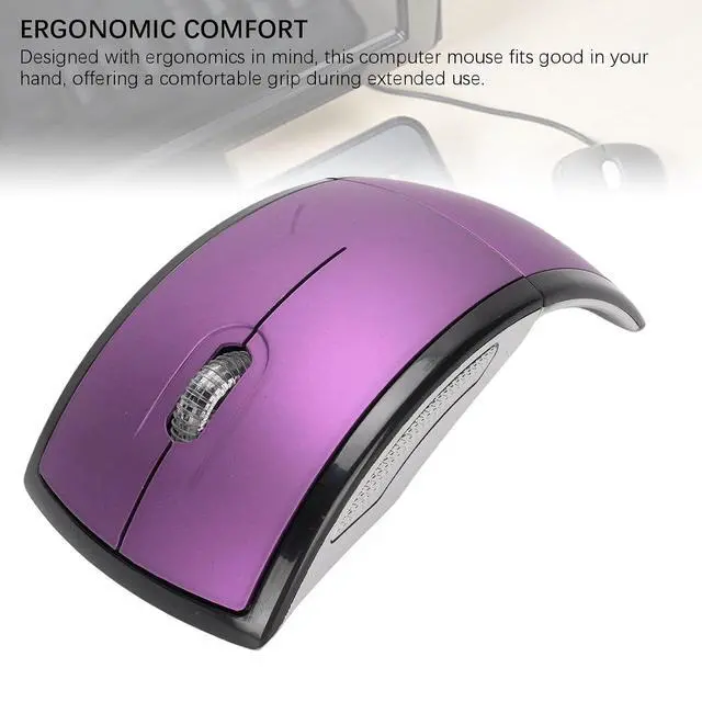 Alt view image 5 of 7 - Folding Wireless Mouse, Slim Foldable Touch Travel Mouse with 2.4 Receiver, Ergonomic Computer Mouses Magnetic Power Off Switch for Laptop PCComputer (Purple)