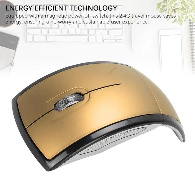 Alt view image 3 of 7 - Folding Wireless Mouse, Slim Foldable Touch Travel Mouse with 2.4 Receiver, Ergonomic Computer Mouses Magnetic Power Off Switch for Laptop PCComputer (Gold)
